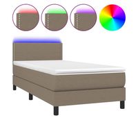 cama box spring colchon y luces led tela gris taupe 90x200 cm liso con clavos