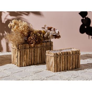 Jardinera Tronquitos Madera Nat. Con Cuerda S/2 50x25x25 Cms