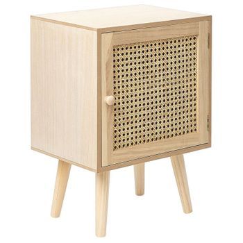 Mesita De Noche Con Frente De Ratán Chapado De Mdf Estilo Boho Paulownia Clara Almo