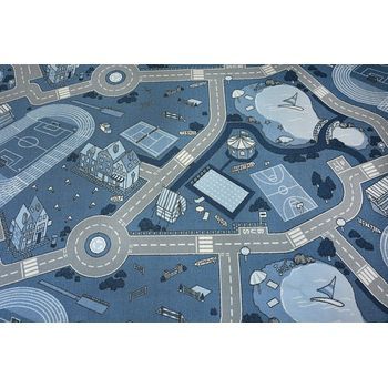 Moqueta Antideslizante Infantil Street Azul 100x500 Cm