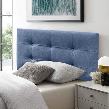 Cabecero Cama Texas Button Deluxe Largo Tapizado Tejido Antimanchas Azul 135x125cm