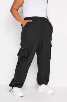 Yours Pantanlones Parachute Negro En Algodón, Mujer Curvy Y Tallas Grandes, Yours