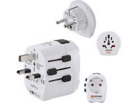 adaptador de viaje - world to europe hama 2 entradas usb 250 v compatible con hasta 200 paises blanco