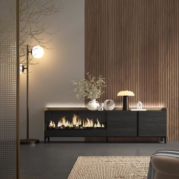 Mueble tv efecto madera negro roble 212x35x61cm chimenea efecto fuego