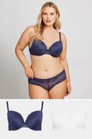 yours 2 pack blue  white lace trim padded bras