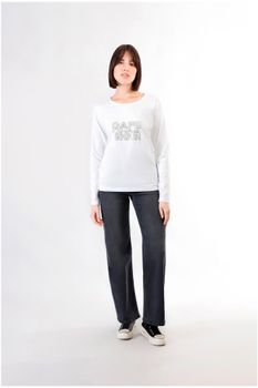 camiseta de manga larga con logo de strass white