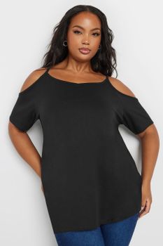Yours Camiseta Negra Hombros Descubiertos, Mujer Curvy Y Tallas Grandes, Yours