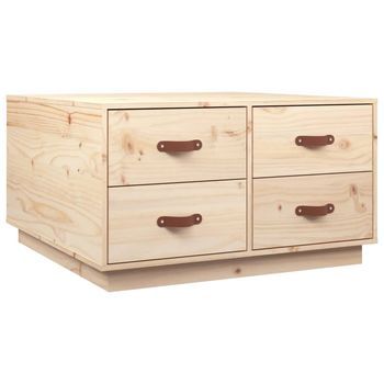 Mesa De Centro 80x80x45 Cm Madera Maciza De Pino (sin Tratar) Y Cuero Sintético (100 % Pu) - Marrón