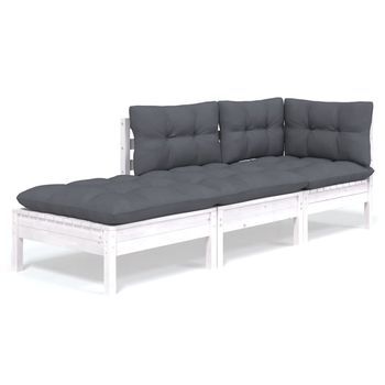 Muebles De Jardín 3 Uds | Mesa Y Sillas Con Cojines Madera Maciza De Pino