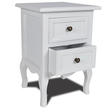 Mesita De Noche - Mueble Para Dormitorio - Mdf Y Pino - Blanco (34.5x30x49cm)