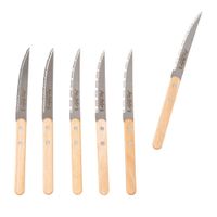 set de 6 cuchillos de acero inoxidable y madera de haya