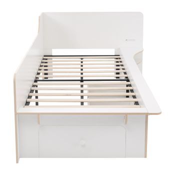 Cama Infantil De Madera De 90×200cm Con Luz De Lectura, Puertos De Carga Y 3 Cajones Blanco