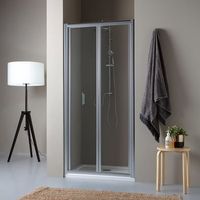puerta de ducha de nicho de 95 cm con 2 hojas de cristal templado transparente de 5 mm de apertura abatible  soffio