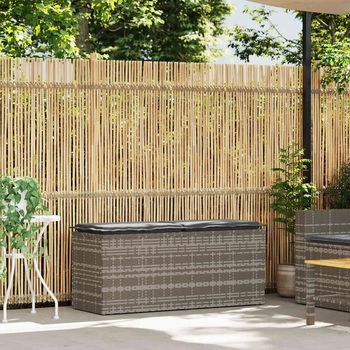 Banco De Jardín | Banco Exterior Con Cojín Ratán Sintético Gris 110x40x44 Cm