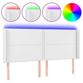 Cabecero Cama Mueble De Dormitorio Con Led Cuero Sintético 183 X 16 X 118/128 Cm Blanco M02_0000127