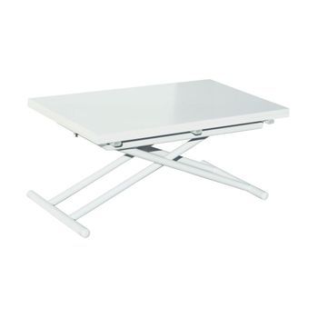 Mesa De Centro Convertible En Mesa De Comedor Frenzy, Con Patas Metálicas, Color Blanco