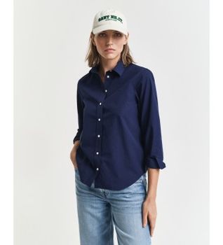 Gant para mujer. 4300348 Camisa Regular Fit clásica de popelina marino (38), Casual, Algodón, Clásico, Manga larga