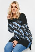 yours top negro con rayas diagonales azules mujer curvy y tallas grandes yours