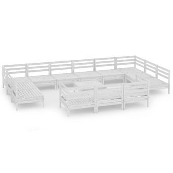 Juego De Muebles De Jardín 14 Piezas Madera Maciza Pino Blanco Vidaxl