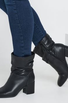 Botines Holgados Negros Anchos De Tacón Cuadrado