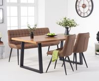 urban 180cm industrial dining table with heidi chairs and heidi brown bench - brown 2 chairs