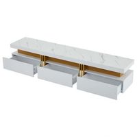 mueble de tv de 200 cm blanco efecto marmol 3 cajones y pasacables