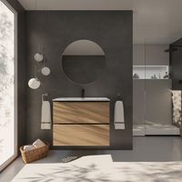 conjunto de bano yinu  80 cm negro - solomon  dos cajones  lavabo empotrado  mueble montado  no incluye espejo  alday