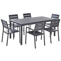 conjunto de comedor de jardin de 7 piezas sillas y mesa madera plastica aluminio negro vernio
