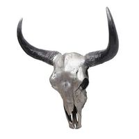 craneo decorativo 45 cm toro de poliresina cabeza de toro de cuernos largos trofeo de plata 040006600