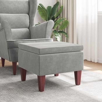 Taburete | Reposapiés Con Patas De Madera Terciopelo Gris Claro Cfw5114910