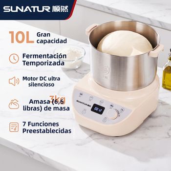 SUNATUR Mezcladora de Masa de Gran Capacidad de 10L, Motor de Corriente Continua de 300W, Amasadora Automática, Tazón de Acero Inoxidable, Máquina para Hacer Pan con Función de Fermentación