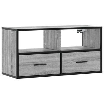 Mueble Tv Madera Ingeniería Y Metal Roble Ahumado 80x31x39,5 Cm