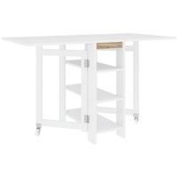 homcom mesa de cocina plegable con alas abatibles 2 ruedas y estantes estilo moderno 120x60x75 cm blanco   aosom espana