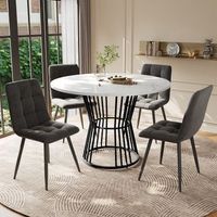 conjunto de comedor - mesa y sillas - mdf y terciopelo - blanco y gris 100x100x75cm