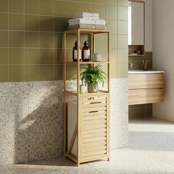 Estantería De Baño Con Cesto Anun Bambú 130x36x33cm - Natural/beige [en.casa]