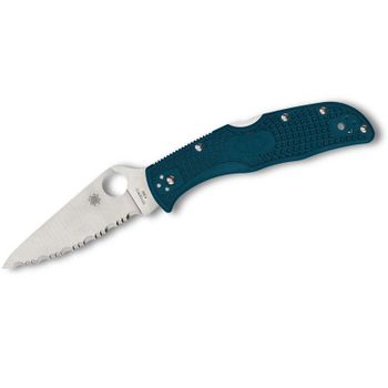 Spyderco STE- C243FSK390 Navaja plegable Endela Lightweight hoja dentada SpyderEdge de Acero K390 Microclean de 8,7 cm de acabado satinado y mango FRN en color azul marino. Incluye clip de bolsillo ambidiestro