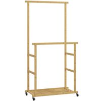 homcom perchero colgador de ropa de bambu con ruedas estante para zapatos 2 barras para colgar 80x40x160 cm natural   aosom espana