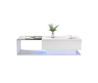 mesa de centro rectangular de panel de particulas con 1 cajon y luz ledblanco