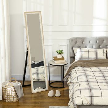 Espejo De Cuerpo Entero De Mdf Vidrio Homcom 157x37 Cm Blanco Natural