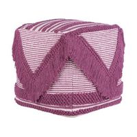 puf rosa de algodon borlas y rayas decorativo boho rustico kochi