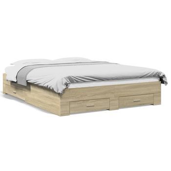 Cama Para Adultos | Cama Con Cajones Madera Ingeniería Roble Sonoma 160x200 Cm