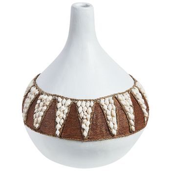 Jarrón De Terracota Blanco Madera Oscura 33 Cm A Mano Patrón Rústico Simpang