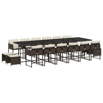 Set De Muebles Jardín 17 Piezas Y Cojines Ratán Sintético Marrón
