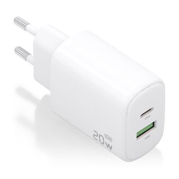 Aisens A110-0909 Cargador GaN 20W 1xUSB-C PD3.0 1xUSB-A QC3.0 Blanco