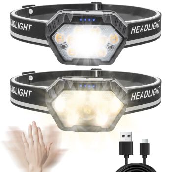 Linterna frontal LED con sensor de movimiento: faro recargable superbrillante e impermeable para pescar