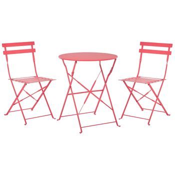Conjunto De Balcón De Metal Rojo Mesa Redonda Sillas De Acero Exterior Fiori
