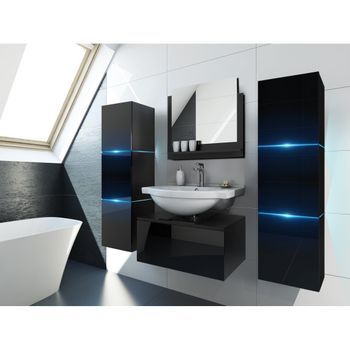Conjunto De Muebles De Baño Negro Colección Owl. 2 Columnas 37x110x35, Mueble Bajo Lavabo.