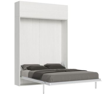 Cama Abatible 140x190 Cm Con 1 Mueble Alto Madera Blanca Kanto