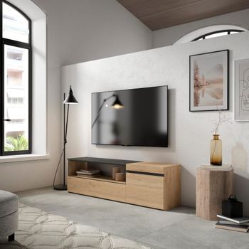 Mueble tv efecto madera roble y negro 150x35x45cm