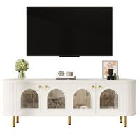 mueble para tv blanco y dorado mesa de tv 170 cm de largo con puertas de cristal bordes redondeados madera mdf